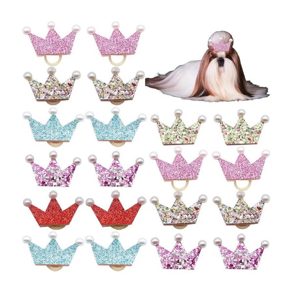 20pcs Rubber Band Pearl Crowns for Dogs Cats and Small Pets Accessories in Random Colors