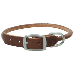 21 inch Brown Leather Dog Collar with 1 inch Width and Rolled Design