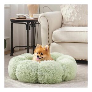 23-Inch Faux Fur Plush Donut Shape for Indoor Cats and Small Dogs, Anti-Slip Base