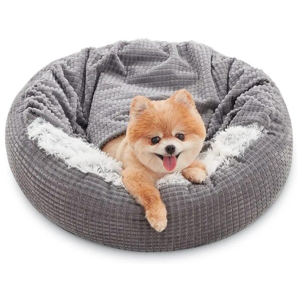 23-Inch Round Orthopedic Dog Bed with Attached Blanket for Small Dogs