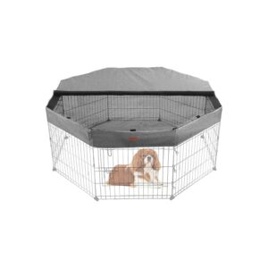 24 Inch Wide Puppy Playpen Cover with Adjustable Half Mesh for Rain and Sun Protection