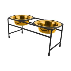 24 Karat Gold Coated Double Diner Feeder for Small Breed Pets with Stainless Steel Bowls