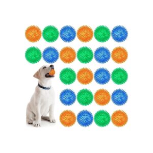 24 Pieces Squeaky Dog Toys 56 Inch Spikey Balls for Small Medium Dogs Aggressive Chewers