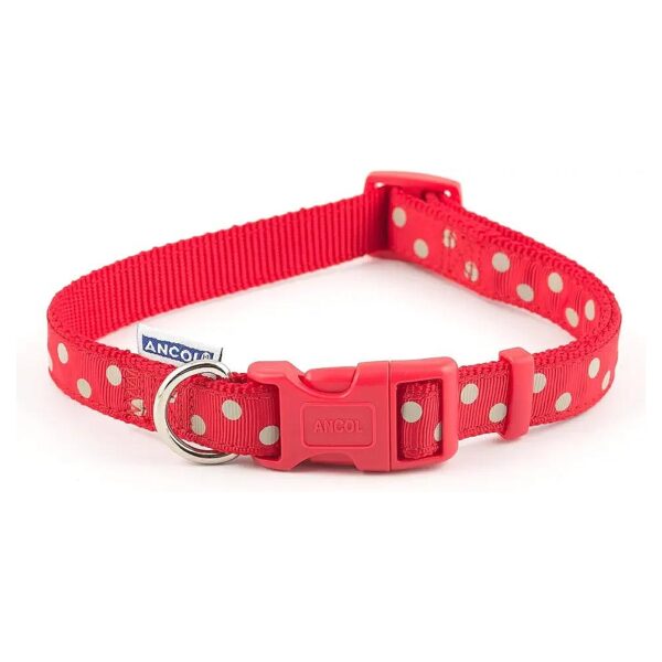 25-50cm Adjustable Nylon Dog Collar in Vintage Red Polka Print