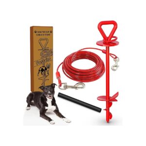 25 Foot Dog Leash and Stake for Medium to Large Dogs Up to 125 Pounds