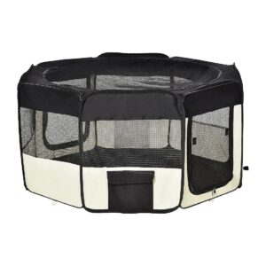 25 Inch Lightweight Pet Playpen with Removable Cushion and Zippered Doors