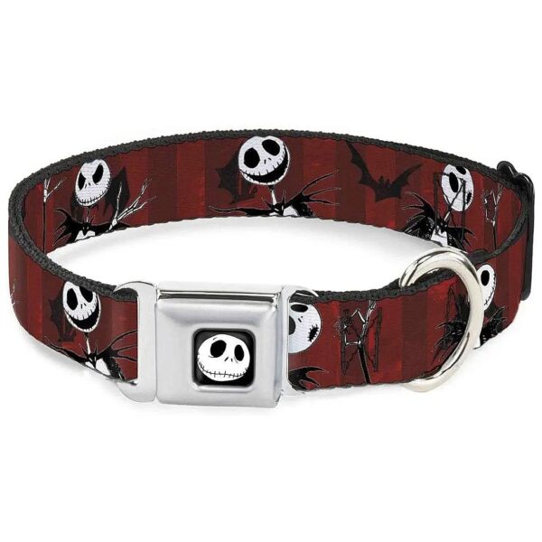 26" Wide Dog Collar with Seatbelt Buckle and Jack Poses Bats Pattern