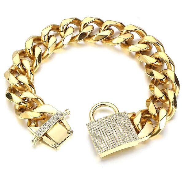 26inch Gold Stainless Steel Chain Dog Collar for Medium Large Dogs