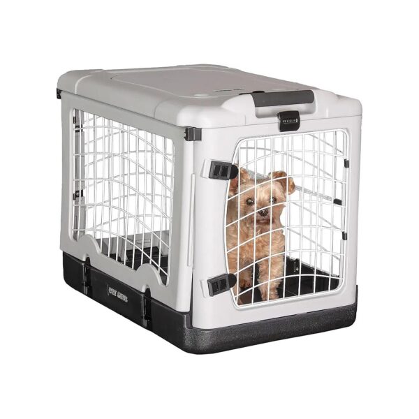 27-Inch Long Steel Crate for Dogs with 4 Doors, Removable Tray, and Carry Bag