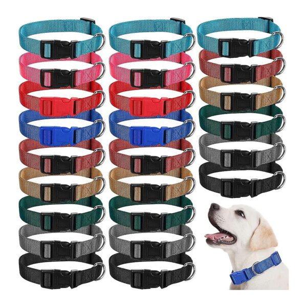 27-Piece Adjustable Nylon Dog Collar Set in Classic Colors for Small to Medium Animals