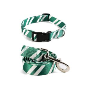 2PCS XL Green Dog Collar and Leash Set with Wizard School Printing for Pets