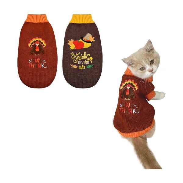 2Pcs Dog Cat Halloween Sweaters Pumpkin Turkey Knitwear Clothes