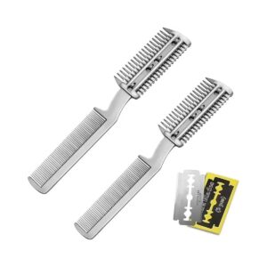 2Pcs Razor Comb for Pet Hair Shaping with Stainless Steel Edges