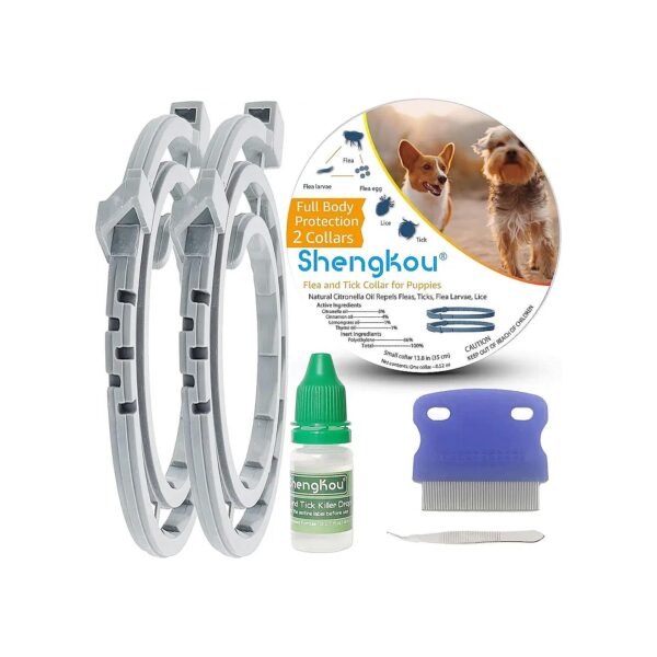 2x6 Month Small Dog Flea and Tick Prevention Collar with Free Comb and Treatment Drops