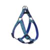 3/4 Inch Wide Step-In Dog Harness in Blue Rain Song Pattern with Nylon Material