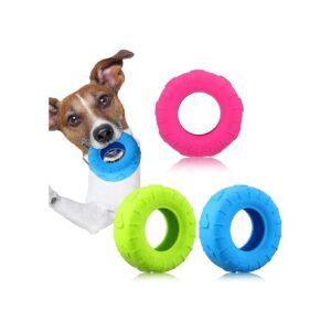 3 Colors Blue Red Yellow Dog Tire Chew Toy for Small to Medium Breed Puppies