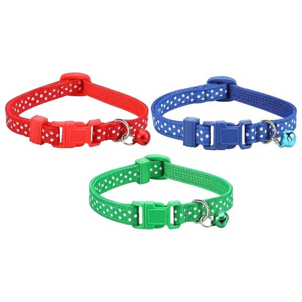 3 Pack Adjustable Christmas Dog Collars with Jingle Bell in Wave Point Pattern