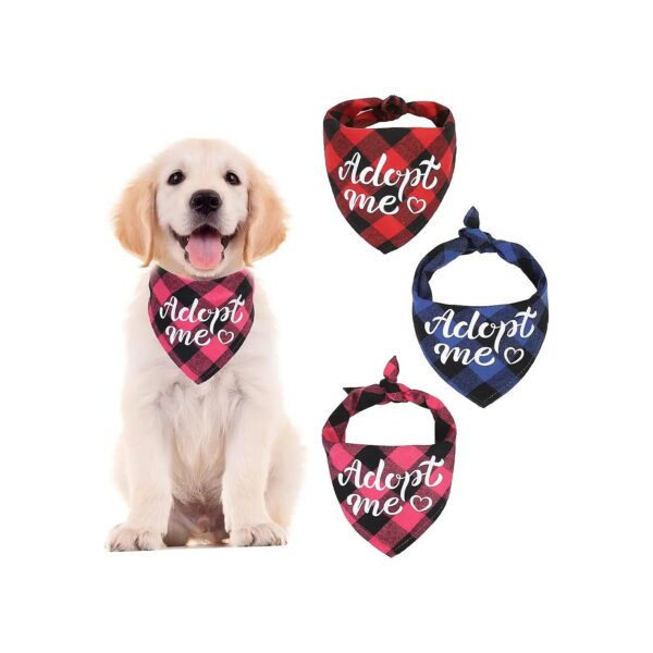 3 Pack Adopt Me Plaid Pet Scarf Dog Bibs for Small Medium Dogs and Cats Medium Size