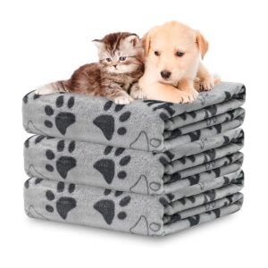 3-Pack Dog Blanket for Small to Medium Dogs, 31x41 Inch, Flannel Material, Cute Paw Print