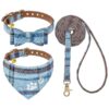 3-Pack Dog Collar and Leash Set with Plaid Pattern and Bell