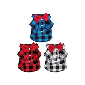 3-Pack Plaid Shirt for Extra Small Dogs and Cats, Red, Black, and Blue Colors