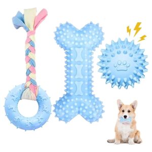 3-Pack Puppy Teething Toy Set for Small Breed Dogs with Squeaky Ball and Rope Toys