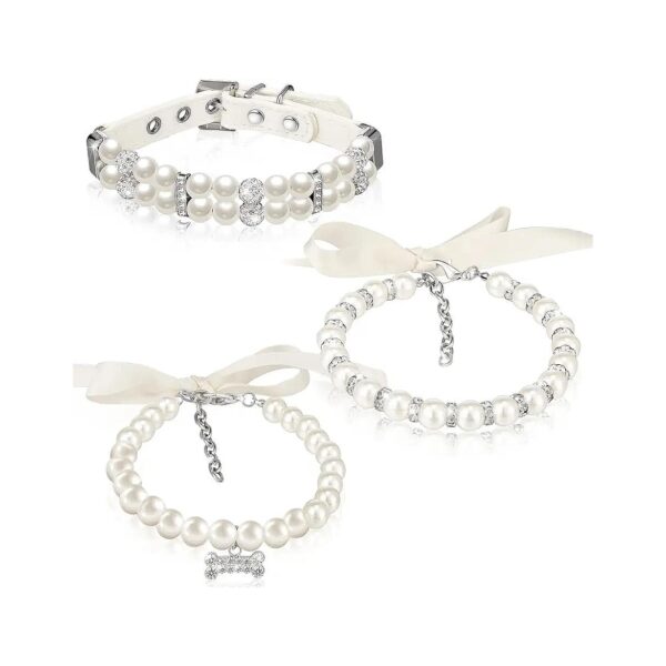 3-Piece Faux Pearl and Rhinestone Dog Collar Set for Cat and Small Dog Wear