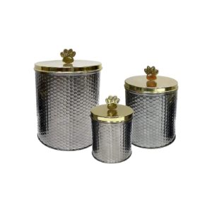 3-Piece Jumbo Metal Pet Canister Set with Tight-Fitting Lids for Dog Treat Storage