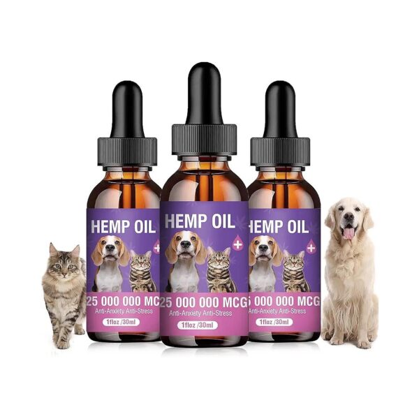 3-Piece Pet Hemp Oil for Anxiety, Pain, and Inflammation Relief in Dogs and Cats