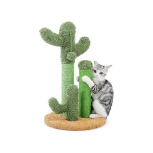 3-Pole Cat Scratching Post Cactus with Interactive Ball for Indoor Cat Scratching Needs