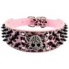 3-Row Bullet Rivet PU Leather Dog Collar with Skull Stud Accents for Medium to Large Dogs