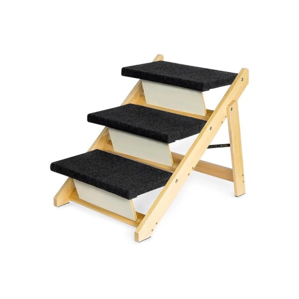 3-Step Pet Stairs for Medium Dogs and Old Cats, Non-Slip Wooden Carpeted Steps