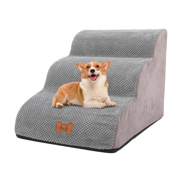 3-Step Pet Stairs for Small Dogs with High-Density Foam and Vacuum Packaged