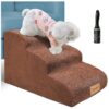 3-Tier Foam Dog Ramp with Waterproof and Washable Corduroy Cover for Pet Owners