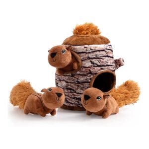 3 Toy Squirrel Hide and Seek Squeaky Interactive Dog Toy Puzzle