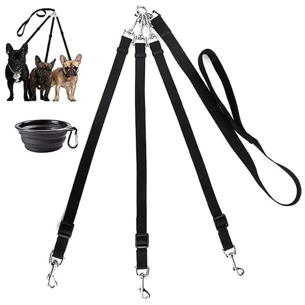 3 Way Dog Leash with Soft Padded Handle and Travel Bowl for Small Medium Dogs