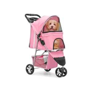 3-Wheel Padded Foam Bottom Pet Stroller for Small to Medium Pets