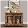 3-in-1 Brown Wooden Crate with Removable Divider and Sliding Door for Indoor Puppy Kennel