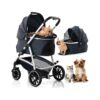 3 in 1 Pet Stroller for Dogs Cats Bunnies with Detachable Carrier Navy Blue