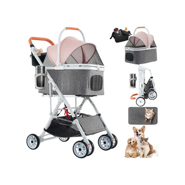 3 in 1 Pet Stroller for Medium Dogs 33 Lbs with Adjustable Handle and Convertible Canopy