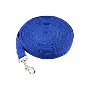 30 Foot Blue Nylon Pet Leash Training Lead with Metal Clip and Stainless Steel Buckle