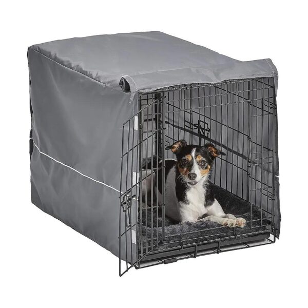 30-Inch Polyester Dog Crate Kit with Two-Door Design and Soft Gray Bed