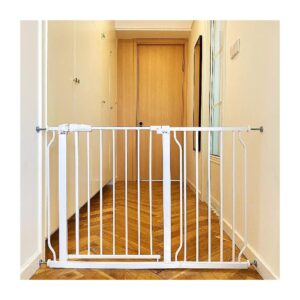 30 Tall White Safety Gate for Doorways Stairways with Hold-Open