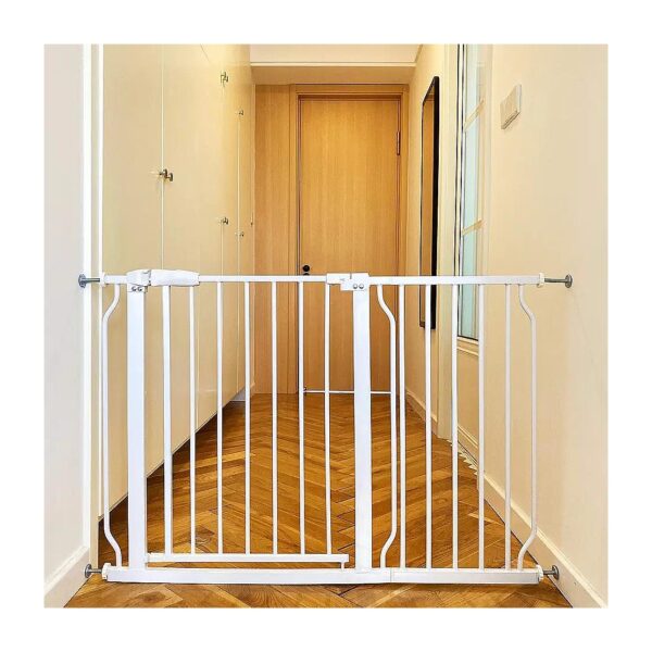 30 Tall White Safety Gate for Doorways Stairways with Hold-Open