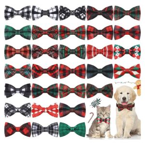 30 Winter Plaid Dog Collar Bows Bulk Pet Accessories Charms for Small Medium Large Dogs