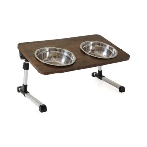 304 Stainless Steel and Wooden Adjustable Elevated Dog Food Bowls for Medium Breed Dogs