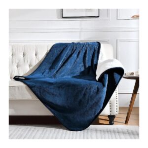 30x40 Inch Reversible Waterproof Dog Blanket Navy Blue Microfiber Sherpa