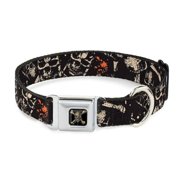 32 Inch Adjustable Pirate-Themed Dog Collar with Seatbelt Buckle