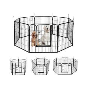 32'' Modern Metal Pet Kennel with 8 Panels and Door for Exercise