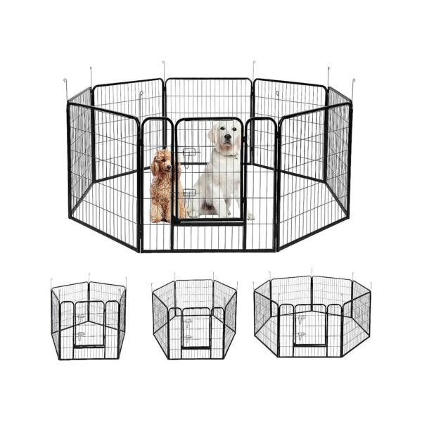 32'' Modern Metal Pet Kennel with 8 Panels and Door for Exercise